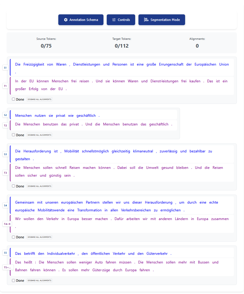 Finished segmentation overview of your study session opnened in the Alignment Editor 