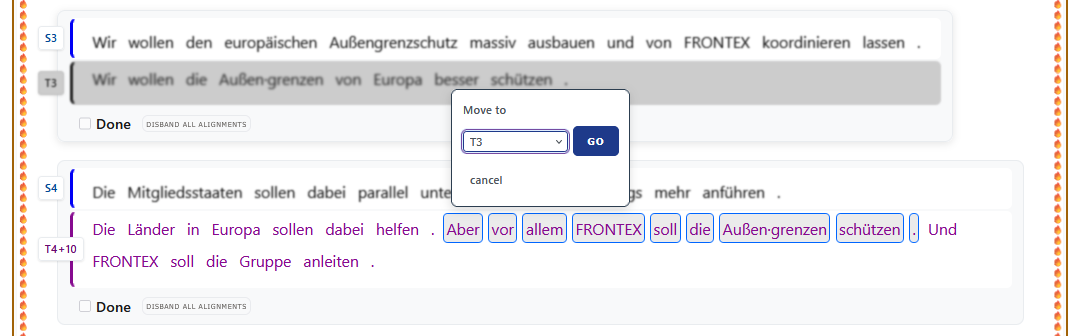 In Super Segmentation Mode, you select any number of tokens and are able to move them in any other TT-Segment, as shown in this example.