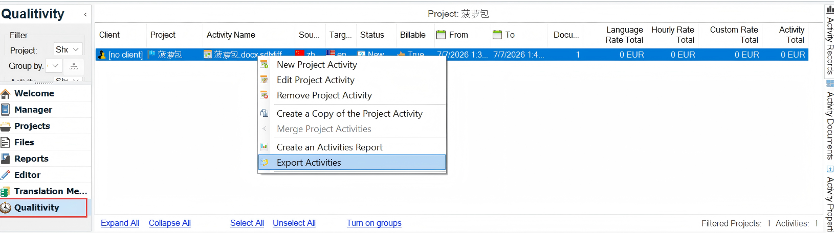Export activities