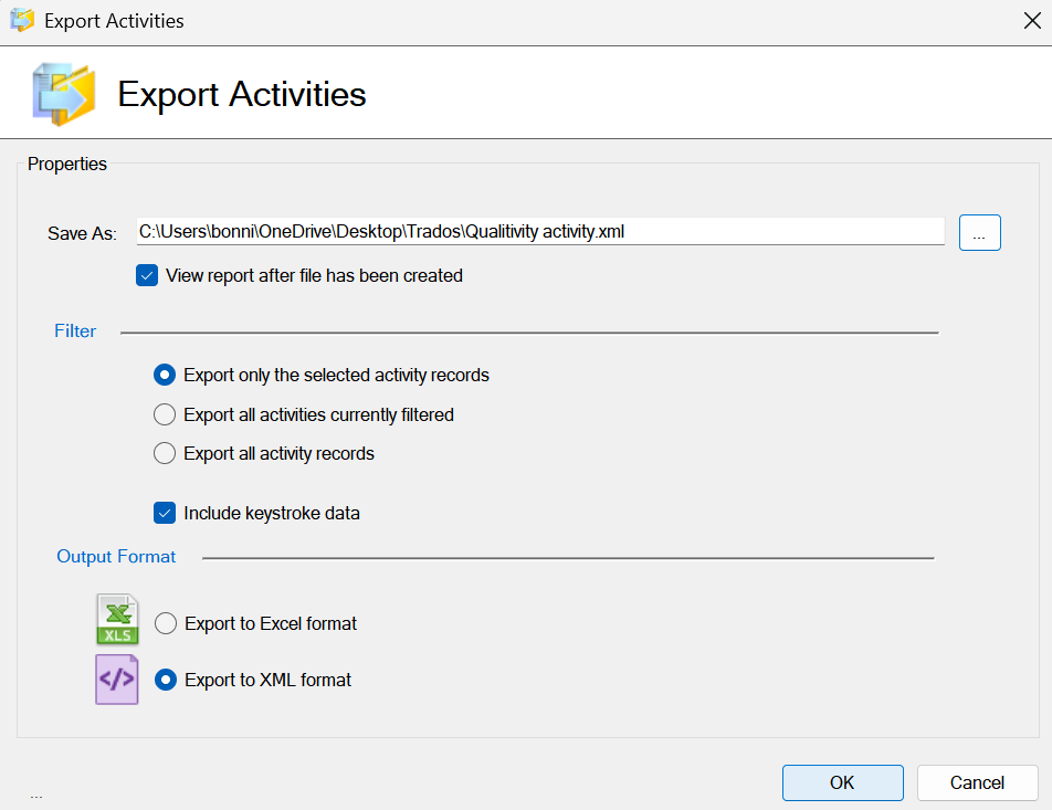 Export settings