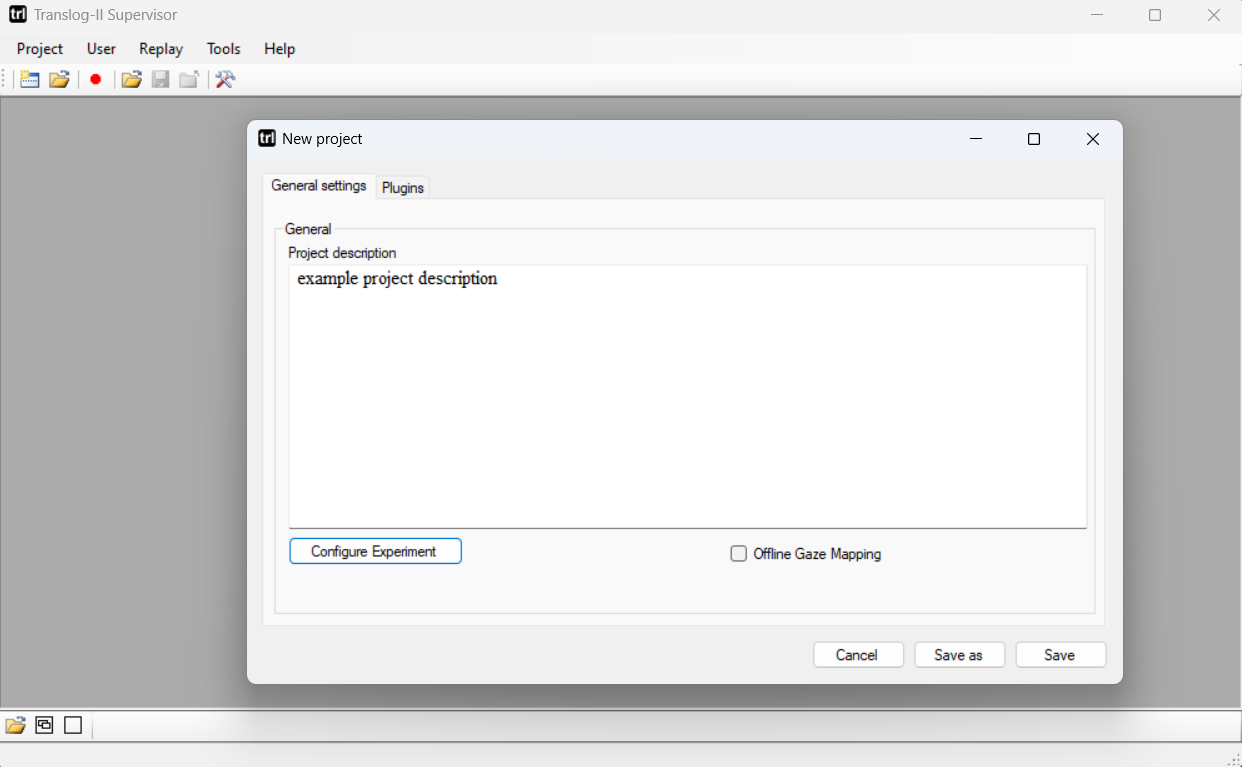 Creating a new project in Translog-II Supervisor